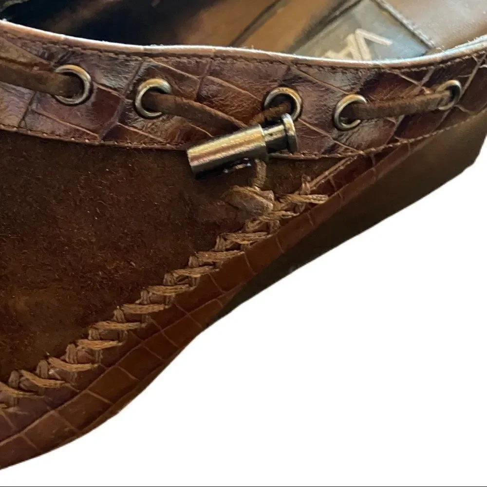 Vaneli Brown Suede & Leather Mule Wedges. Sz 7.5